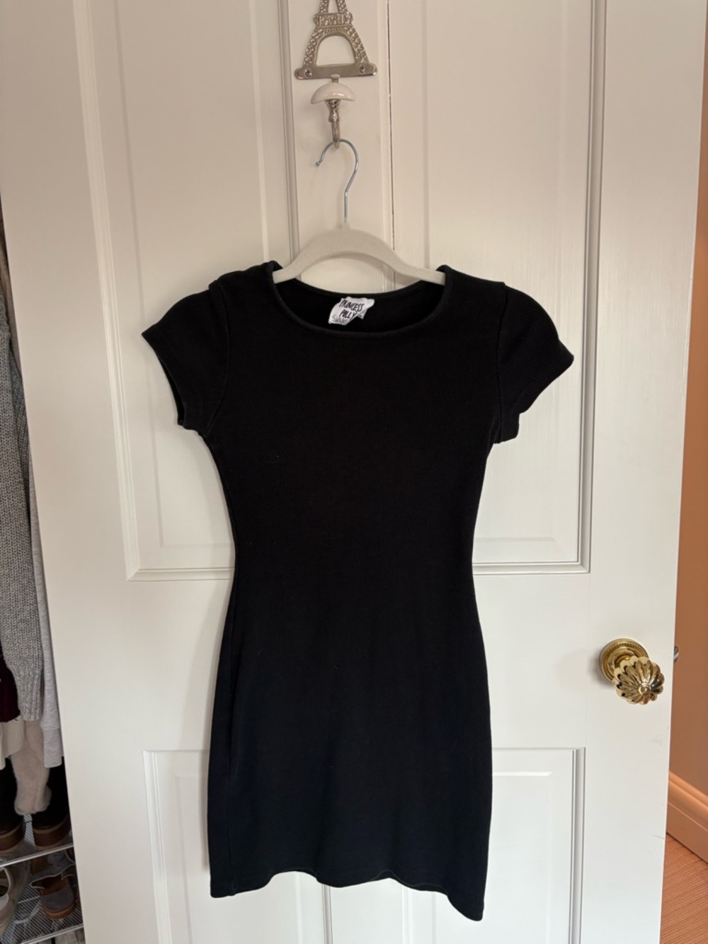 Princess Polly Black Ribbed Short-Sleeve Mini Dress